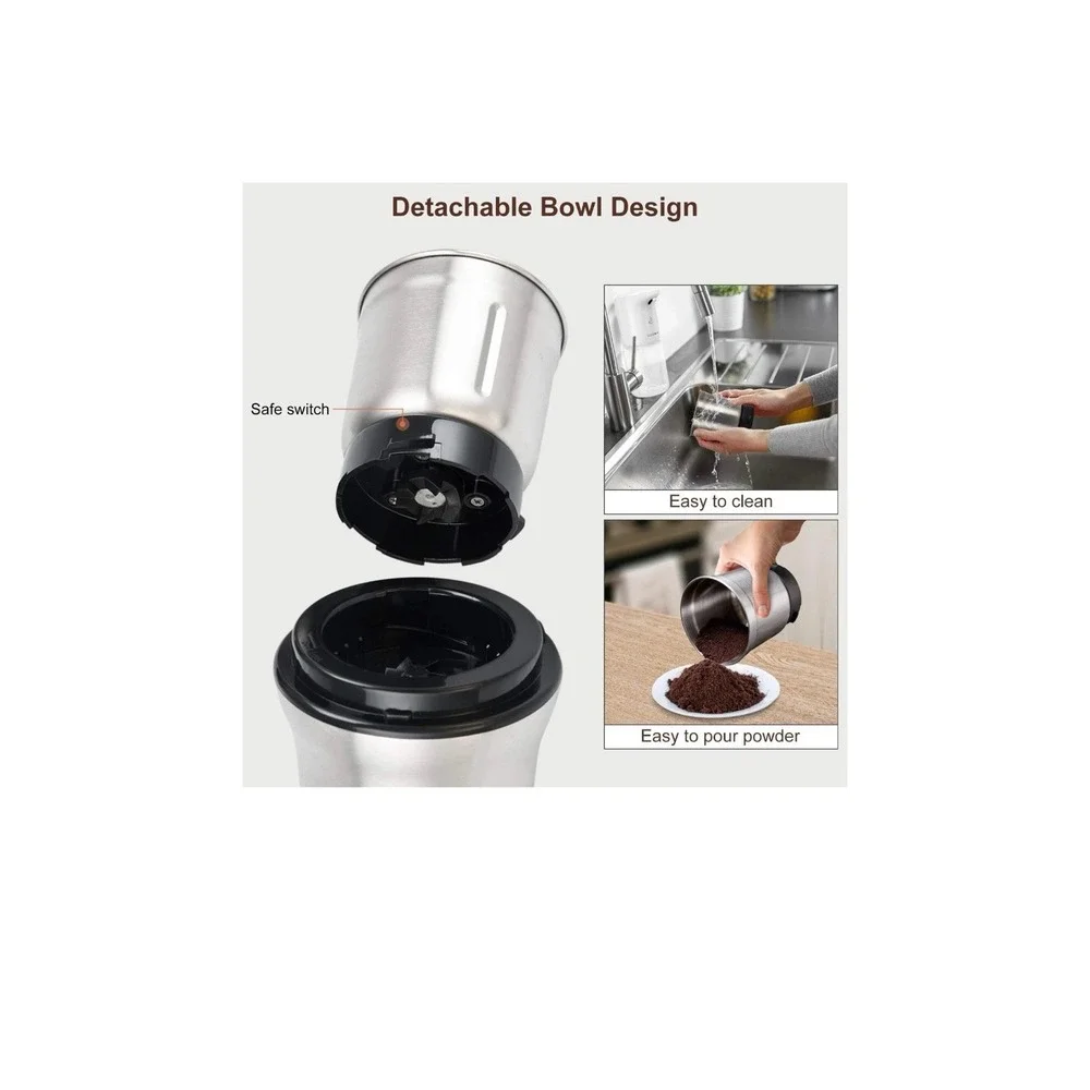 Secura Electric Coffee Grinder and Spice Grinder with 2 Stainless Steel Blade...